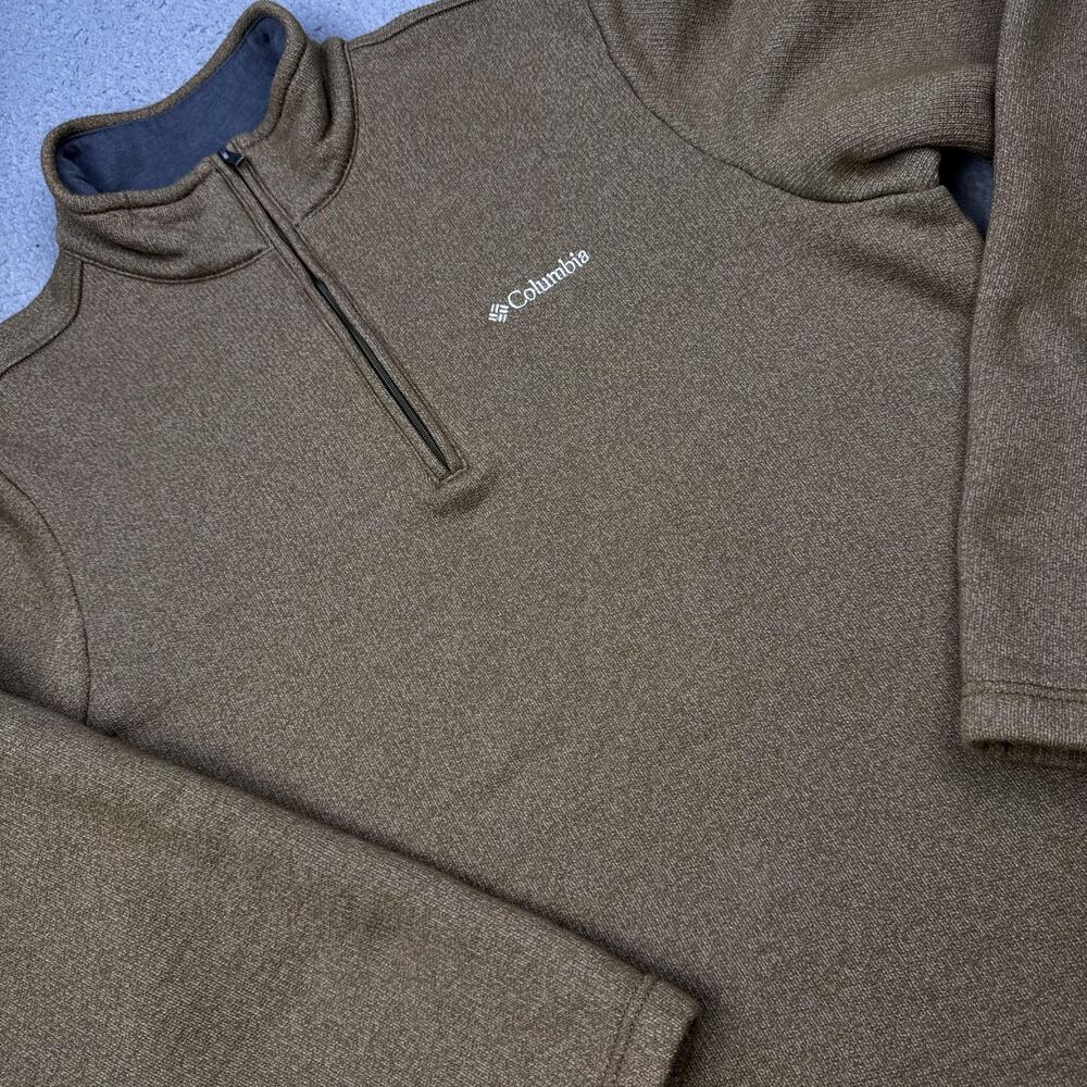 Columbia Sweater Mens Medium Brown Heather 1/4 Zip Fleece Pullover AM1534 Warm